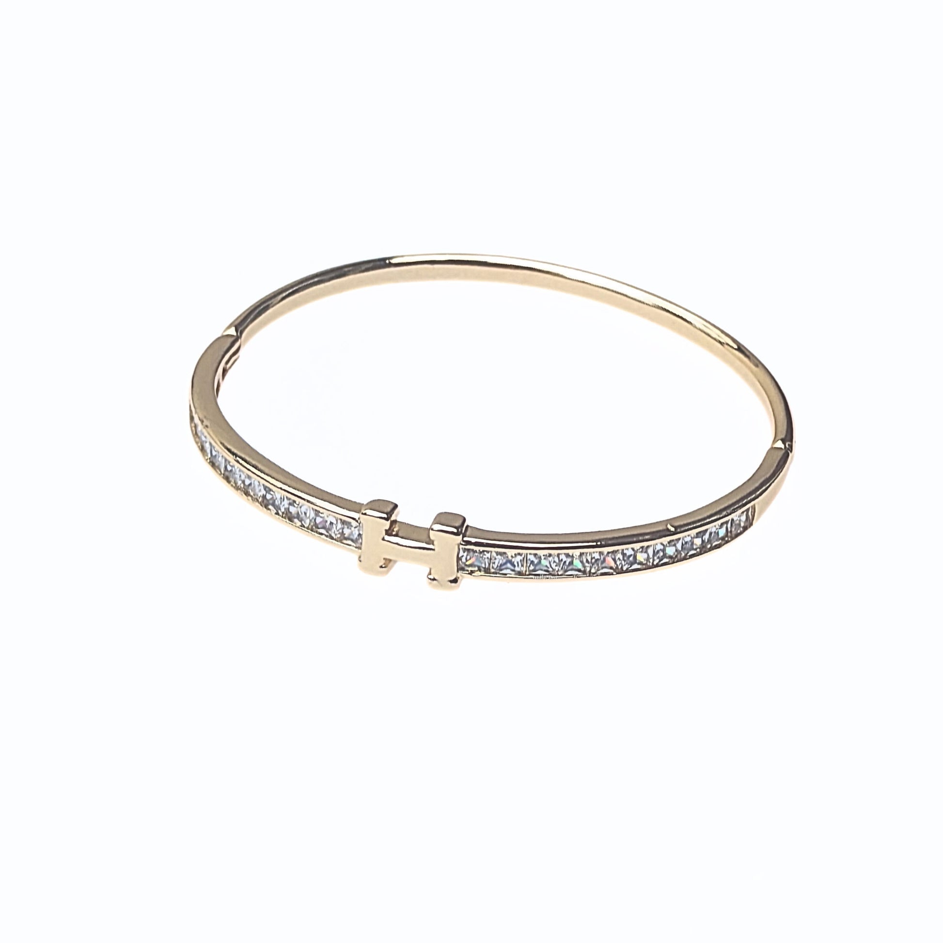 Slim gold plated bangle with crystal insets