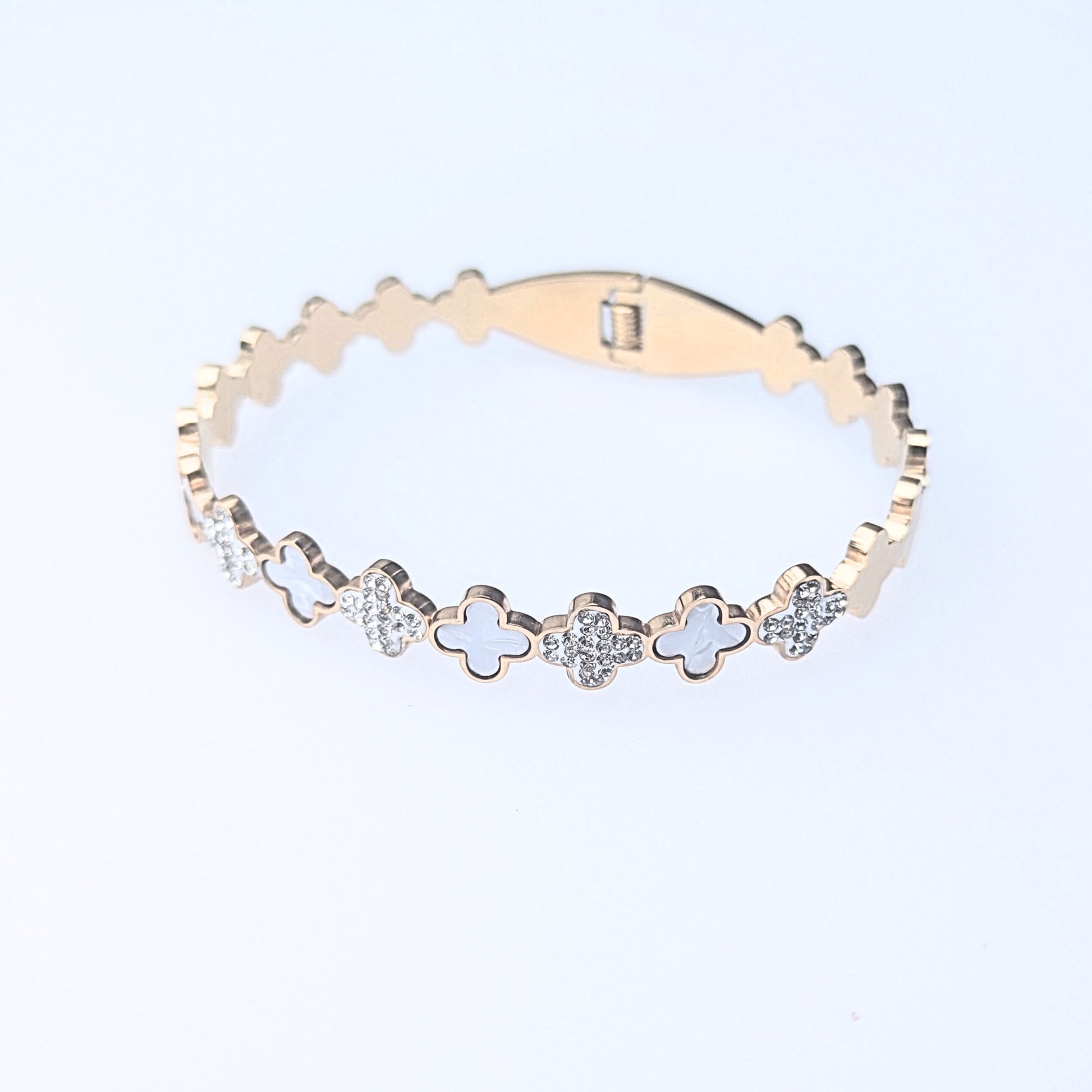 Gold plated four leaf clover design bangle