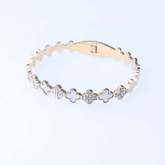 Gold plated four leaf clover design bangle