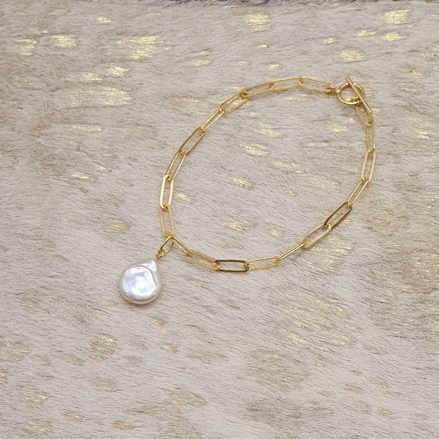 Gold vermeil freshwater pearl charm bracelet