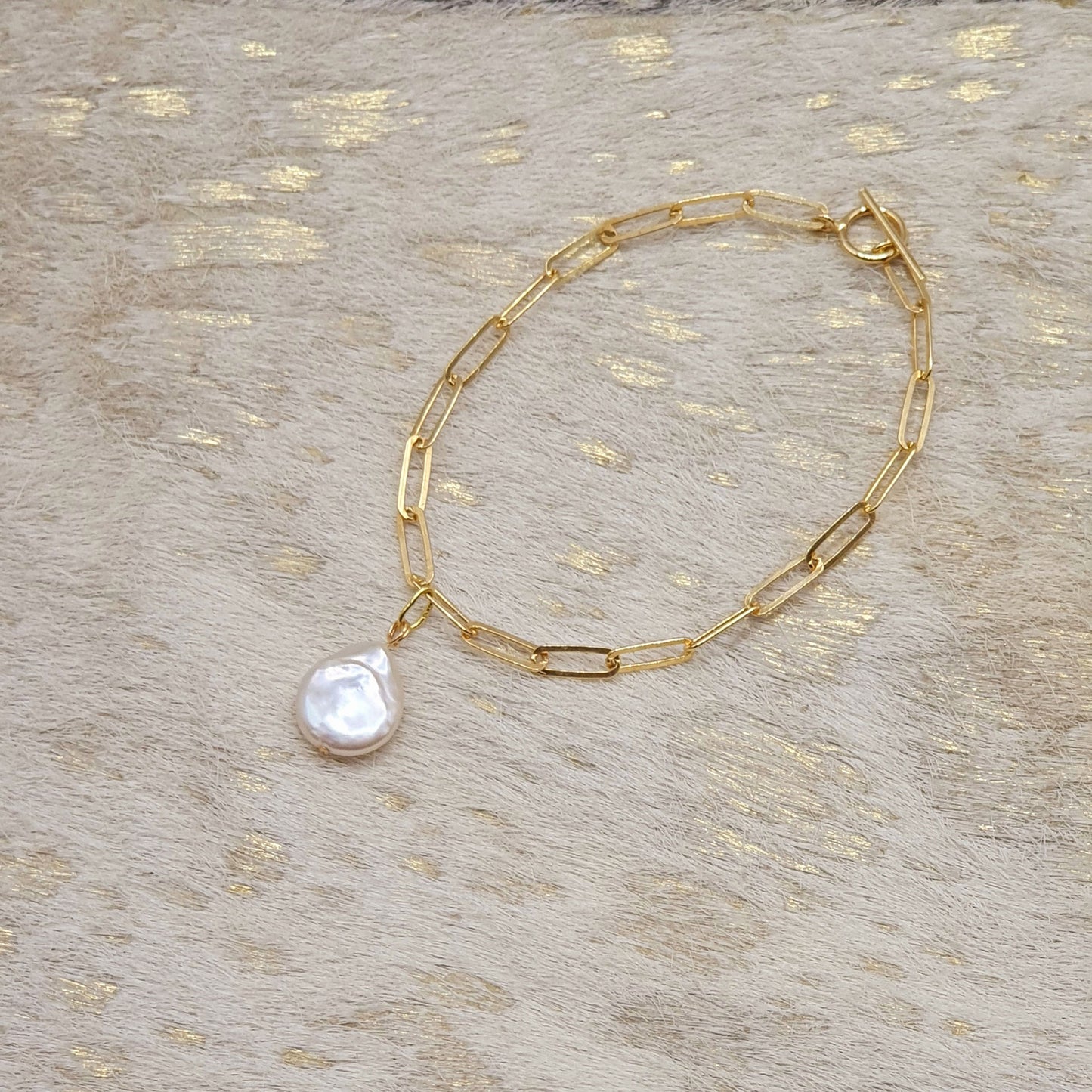 Gold vermeil freshwater pearl charm bracelet