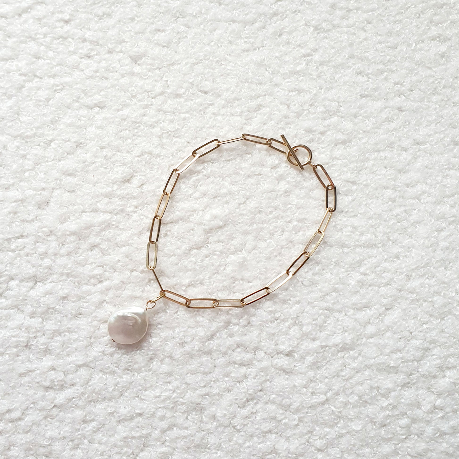 Gold vermeil freshwater pearl charm bracelet