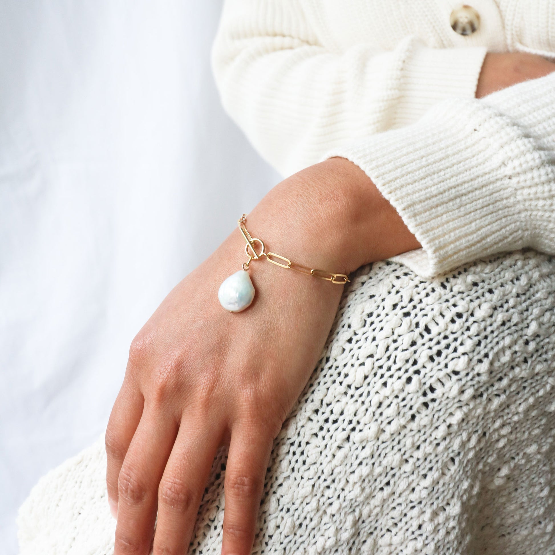 Gold vermeil freshwater pearl charm bracelet