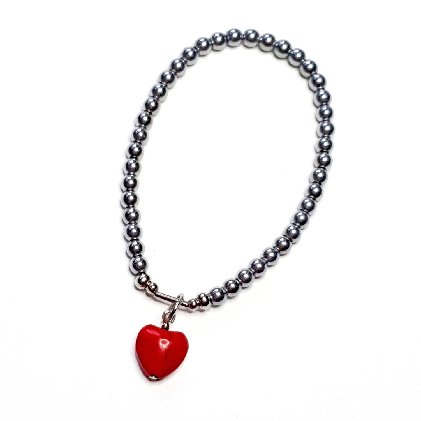 Red fossil heart charm bracelet