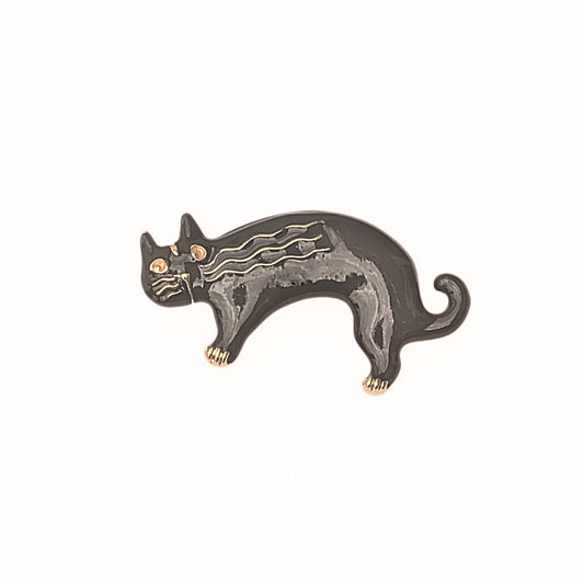 Black enamelled cat brooch