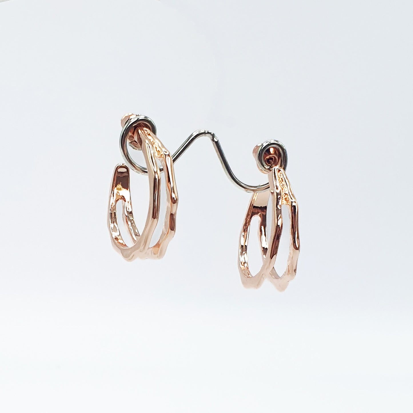 Gold plated double bamboo hoop earrings