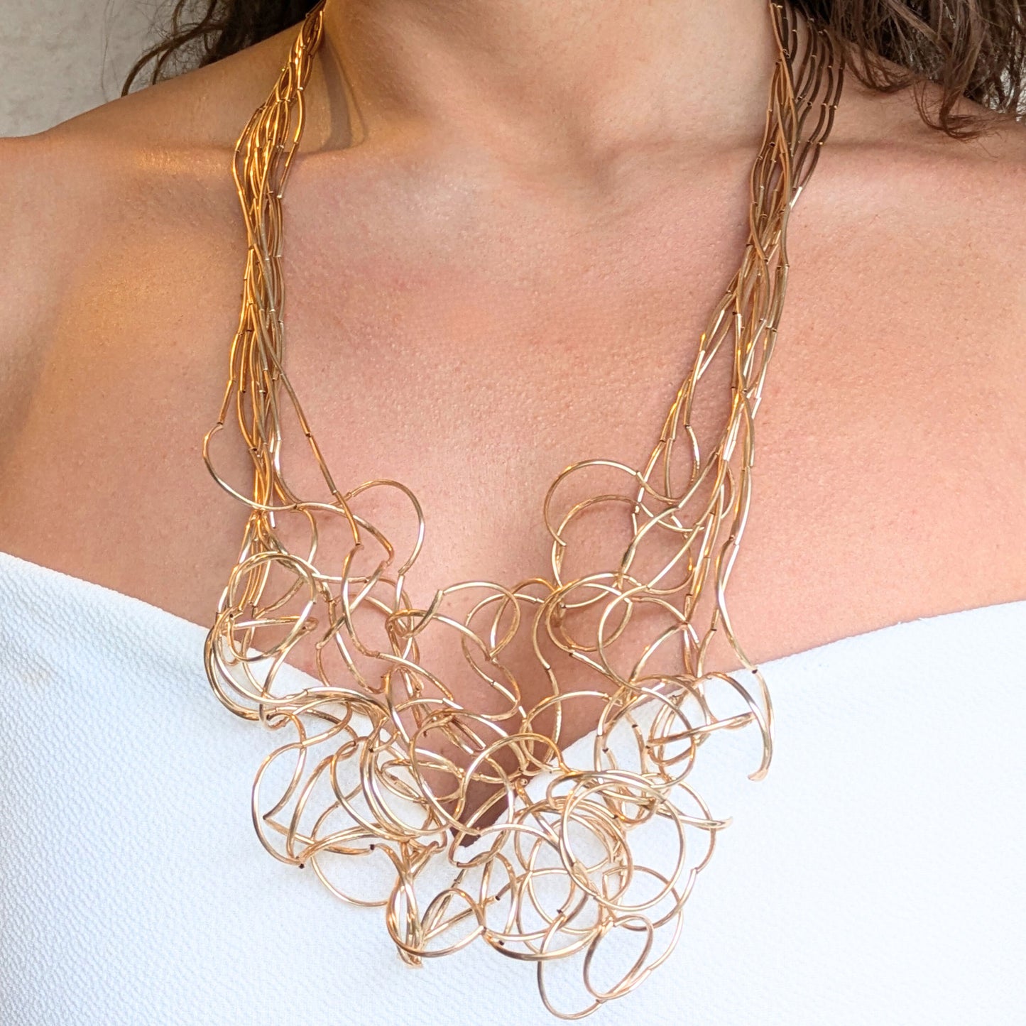 Long gold plated hoop wire necklace
