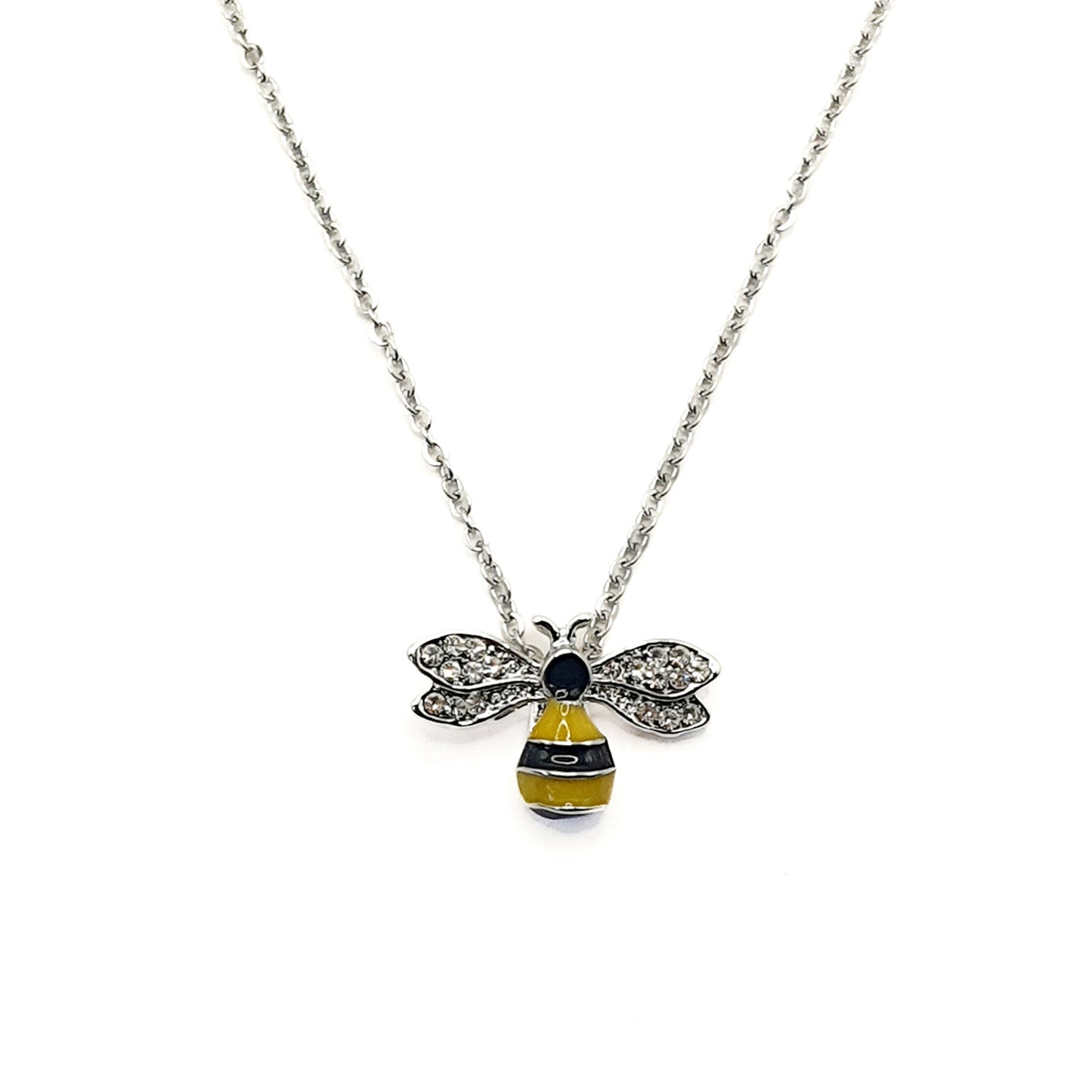 Yellow and black enamelled bee on a chain