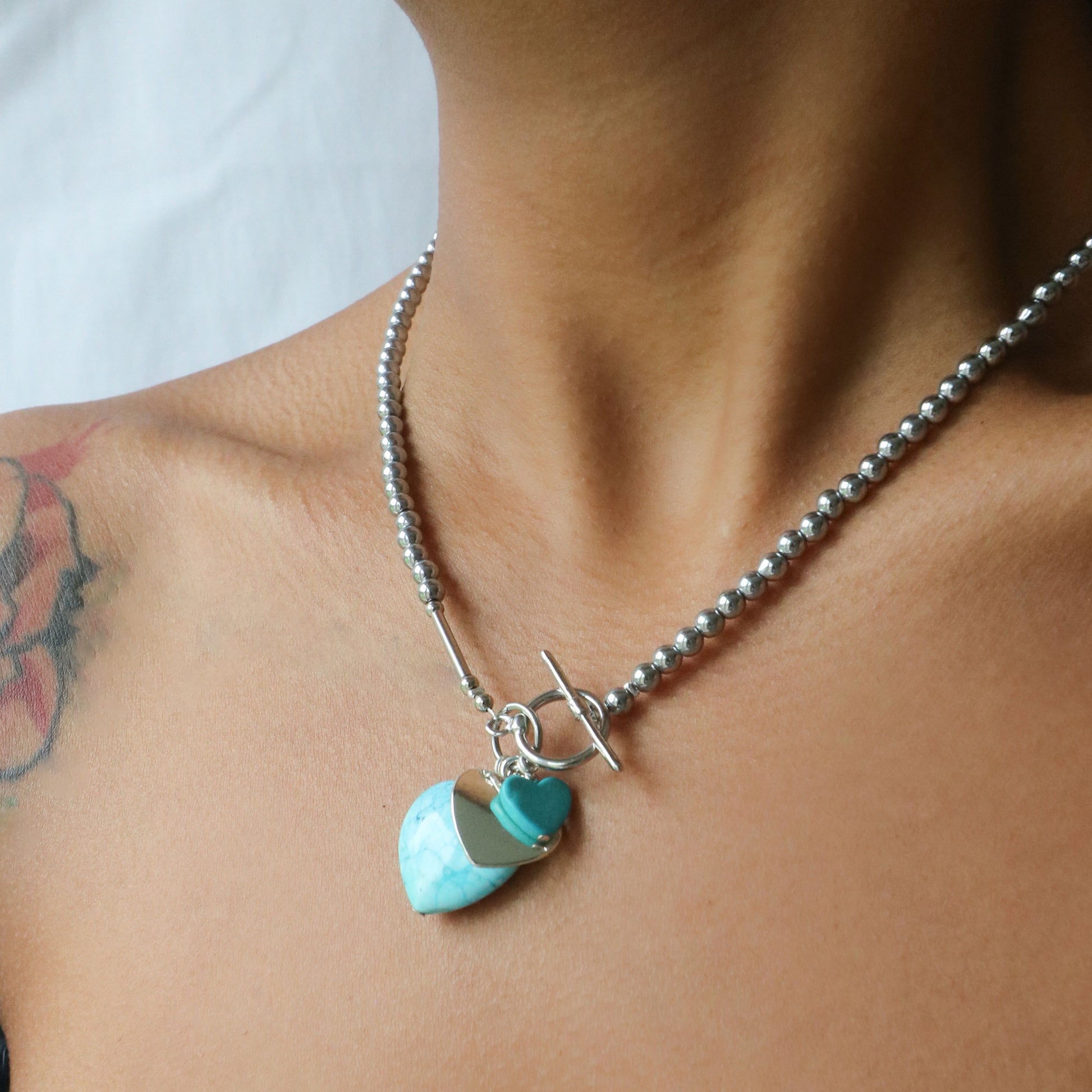 Blue fossil stone charms necklace