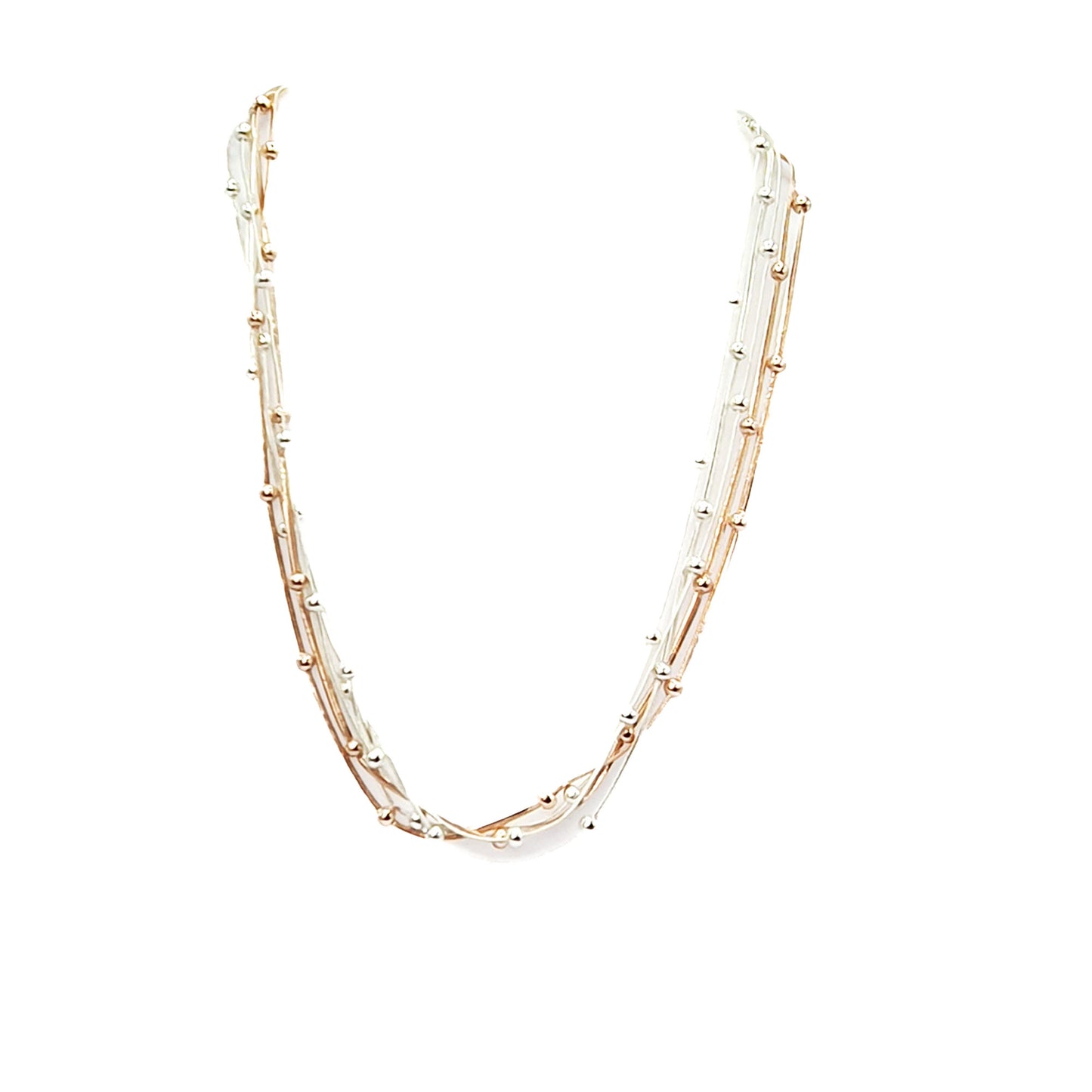 Satellite design multi chain necklace in silver and gold plate