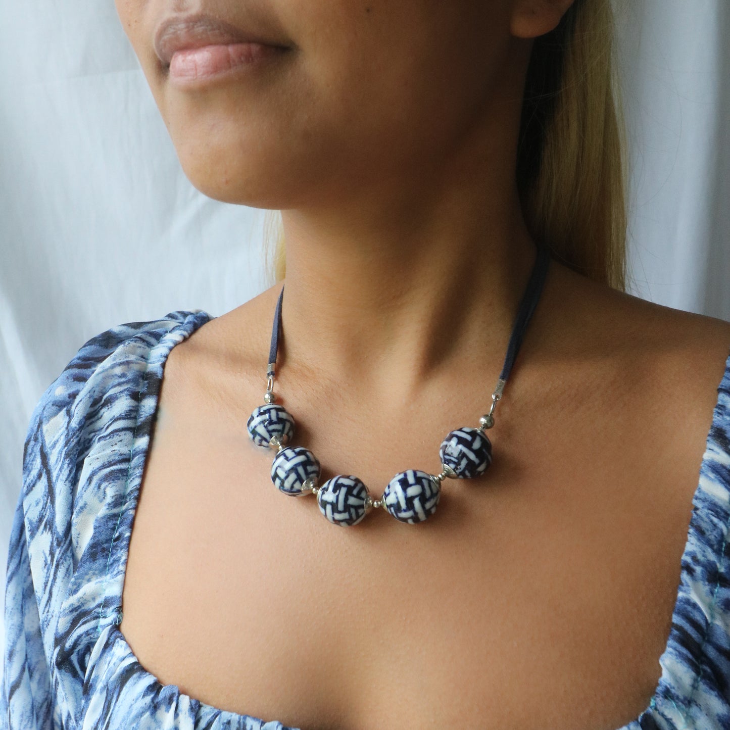 Ceramic Weave Crescent Necklace