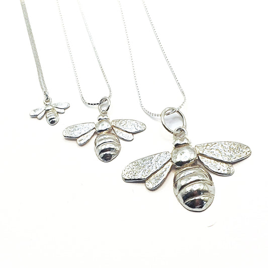 Sterling silver bee pendants in three sizes