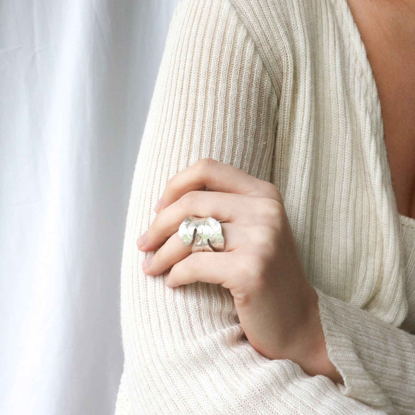 Sterling silver adjustable oak leaf rin