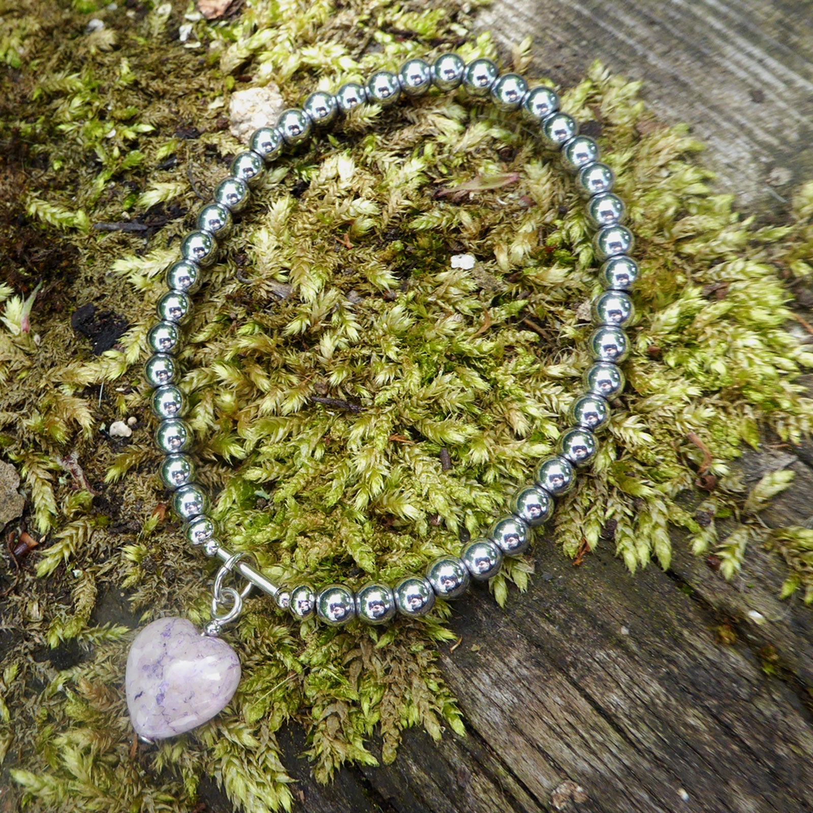 Lavender fossil heart charm bracelet
