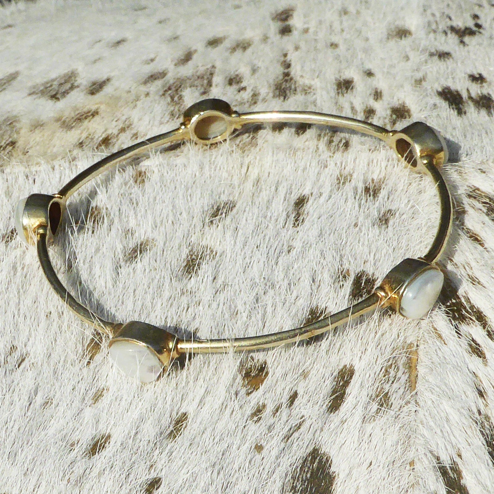 Brass bangle set with freshwater pearls
