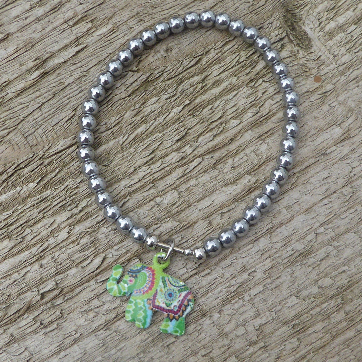 Enamel elephant charm bracelet