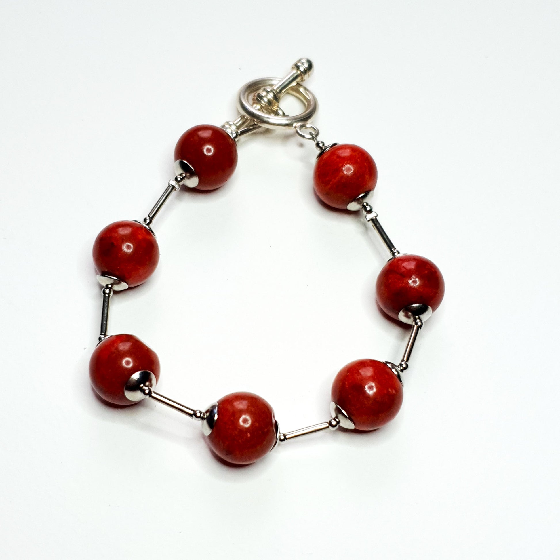 Coral agate orb bracelet