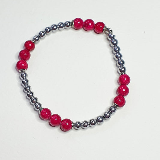 Hematine & fossil ball bracelet in red