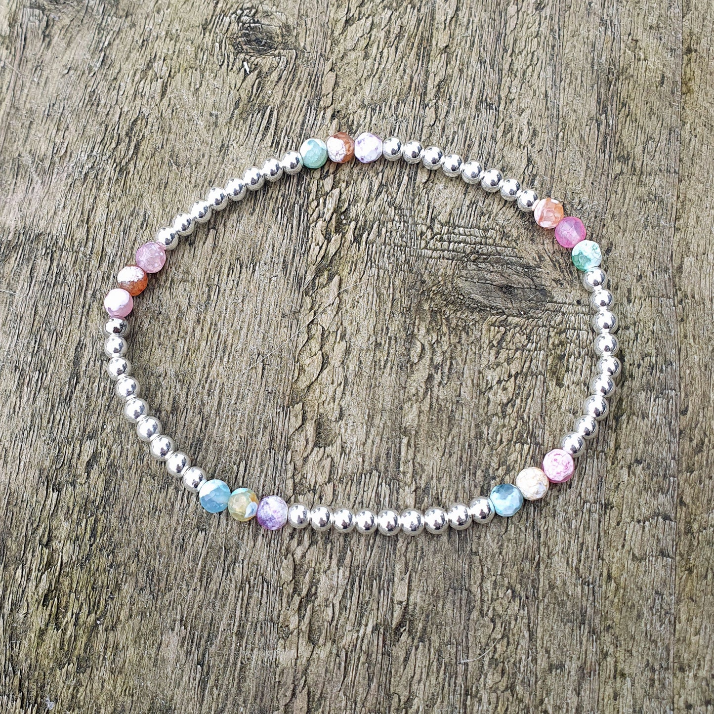 Pink yellow and blue agate inset bracelet