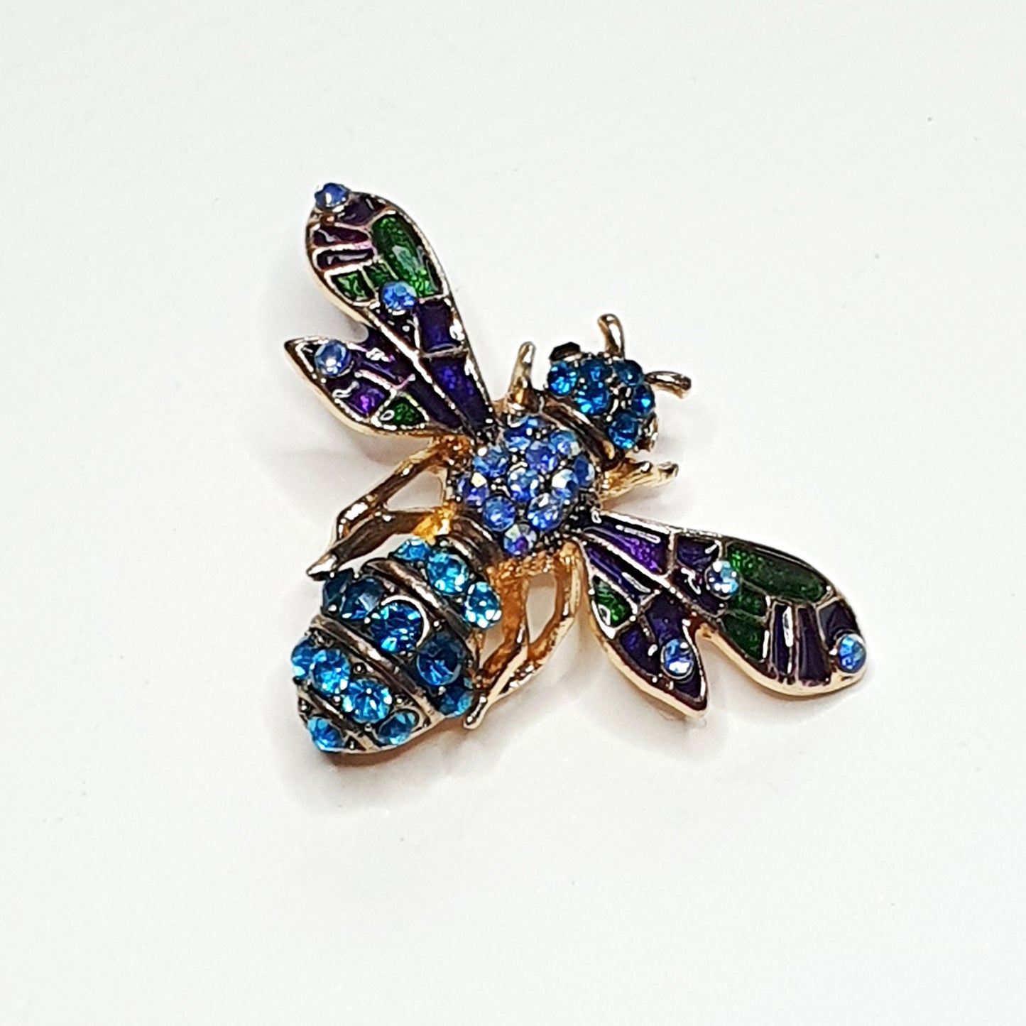 Blue diamante bee brooch