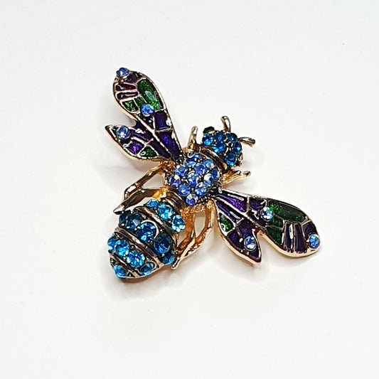 Blue diamante bee brooch