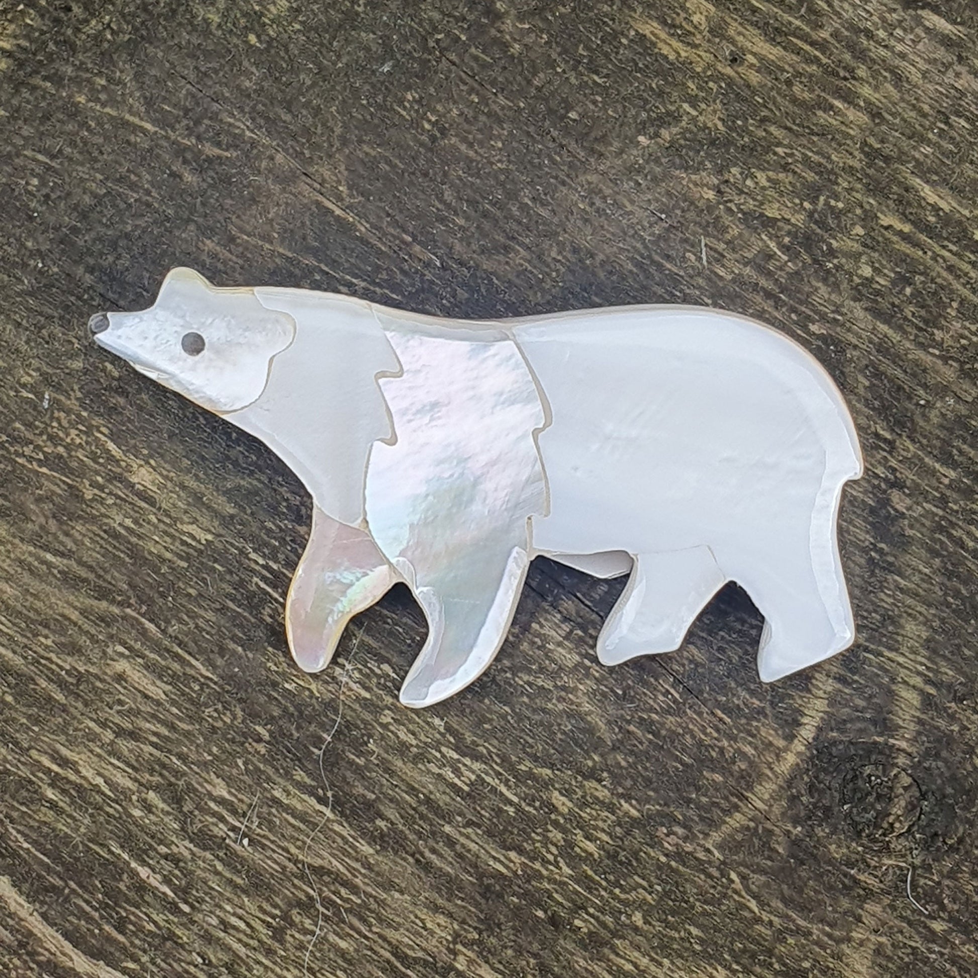 Mother of pearl & shell polar bear brooch