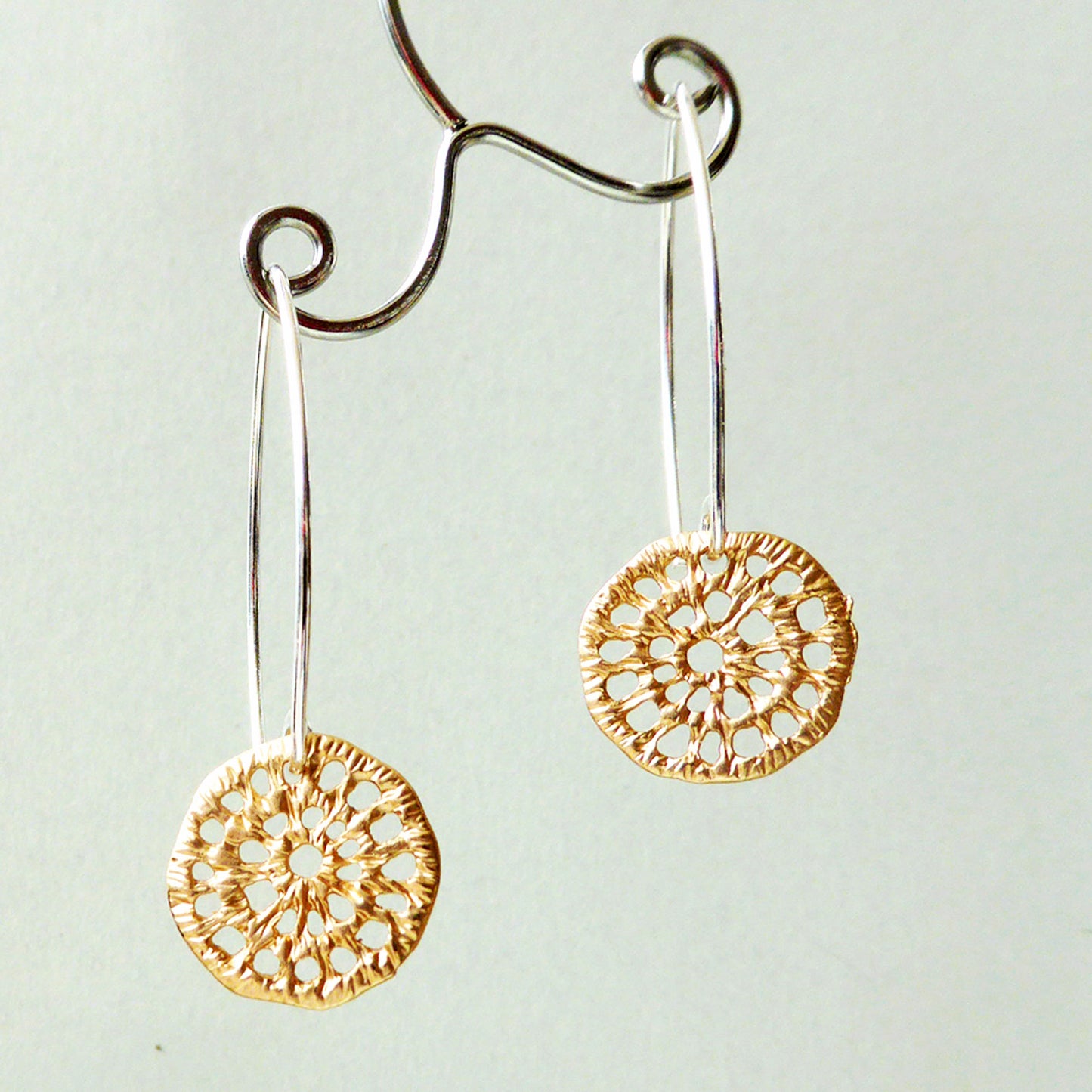 Gold plated crochet disc earrings