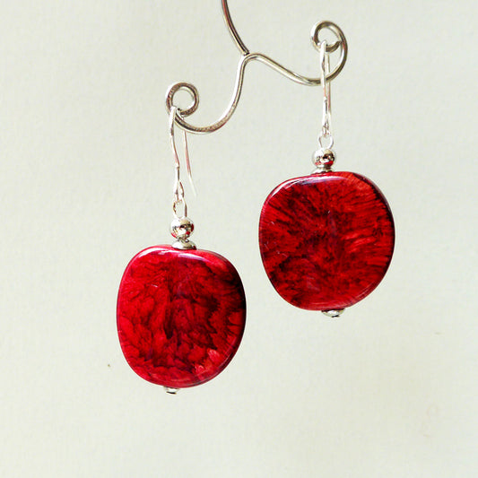 Resin pebble earrings in red