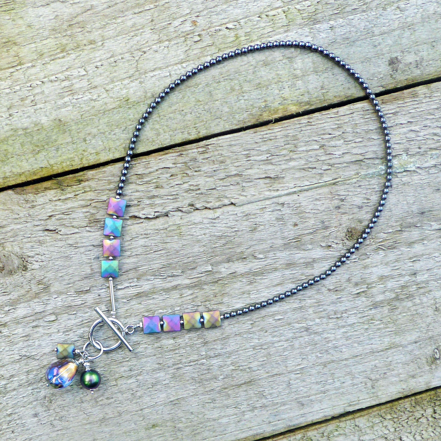 Faceted hematite charms necklace