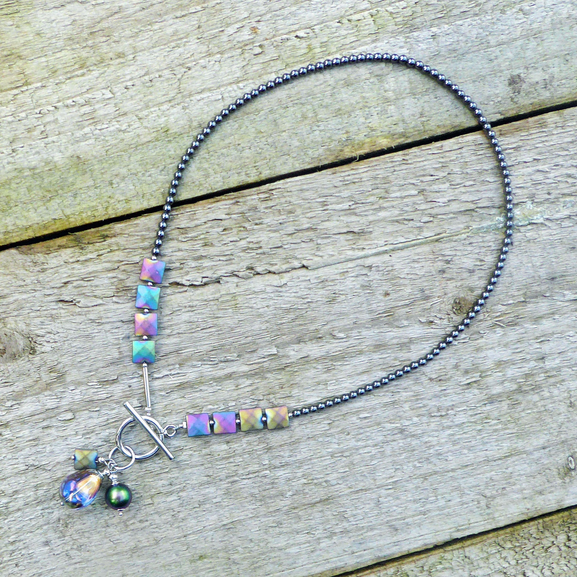 Faceted hematite charms necklace