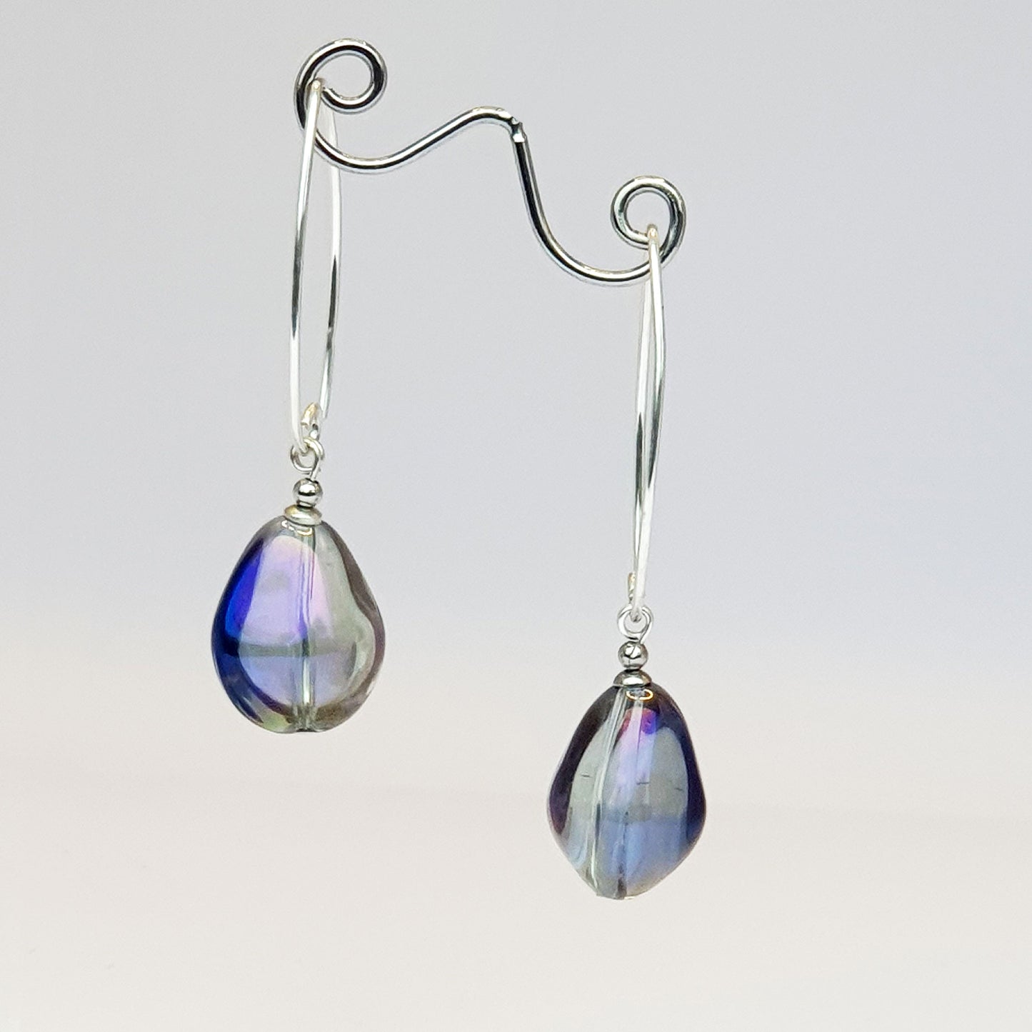 AB crystal on long oval ear wires