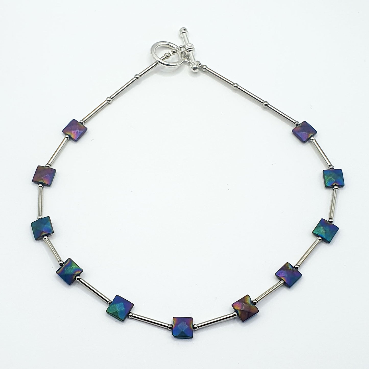 Faceted hematite squares necklace