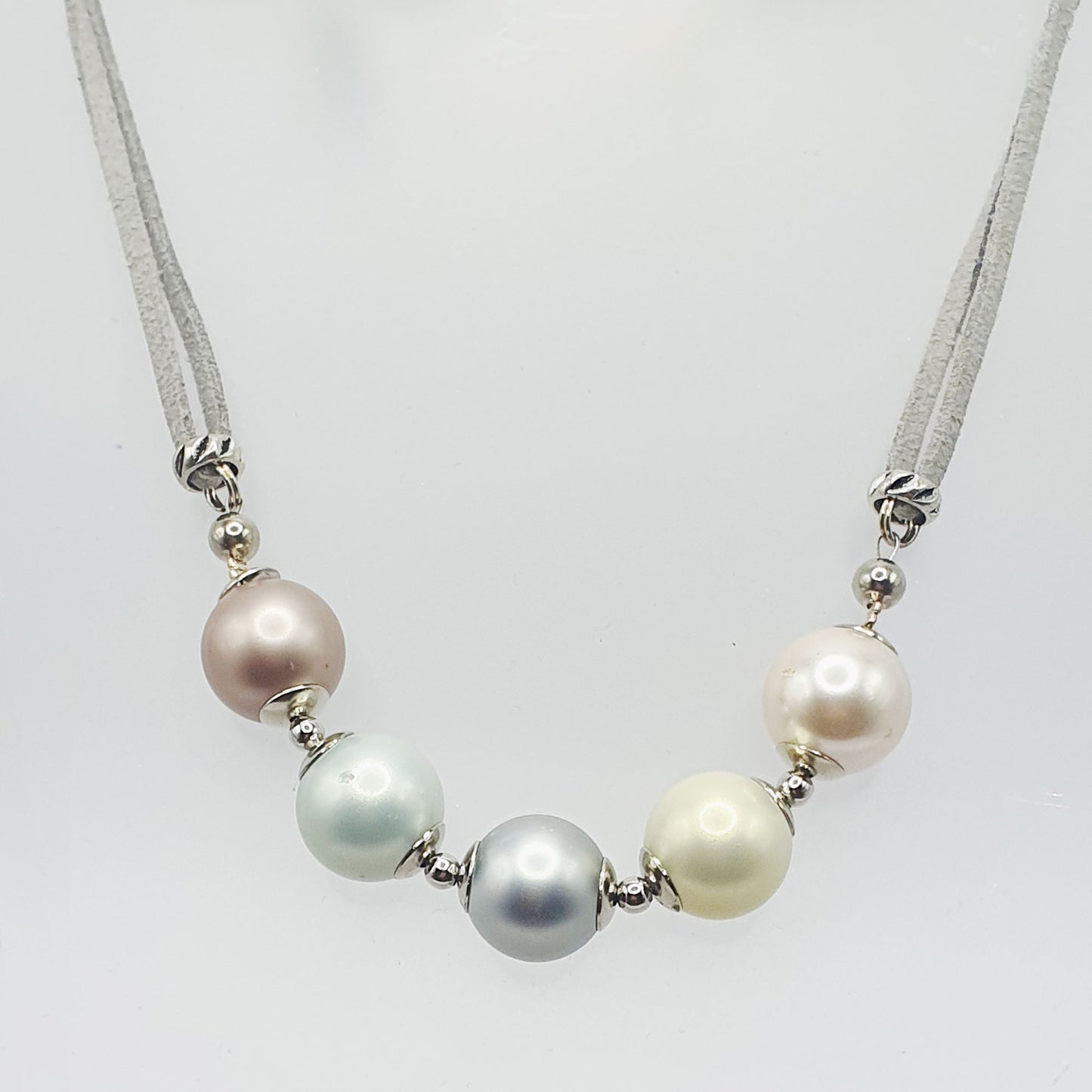 Glass pearl crescent necklace in pastel tones