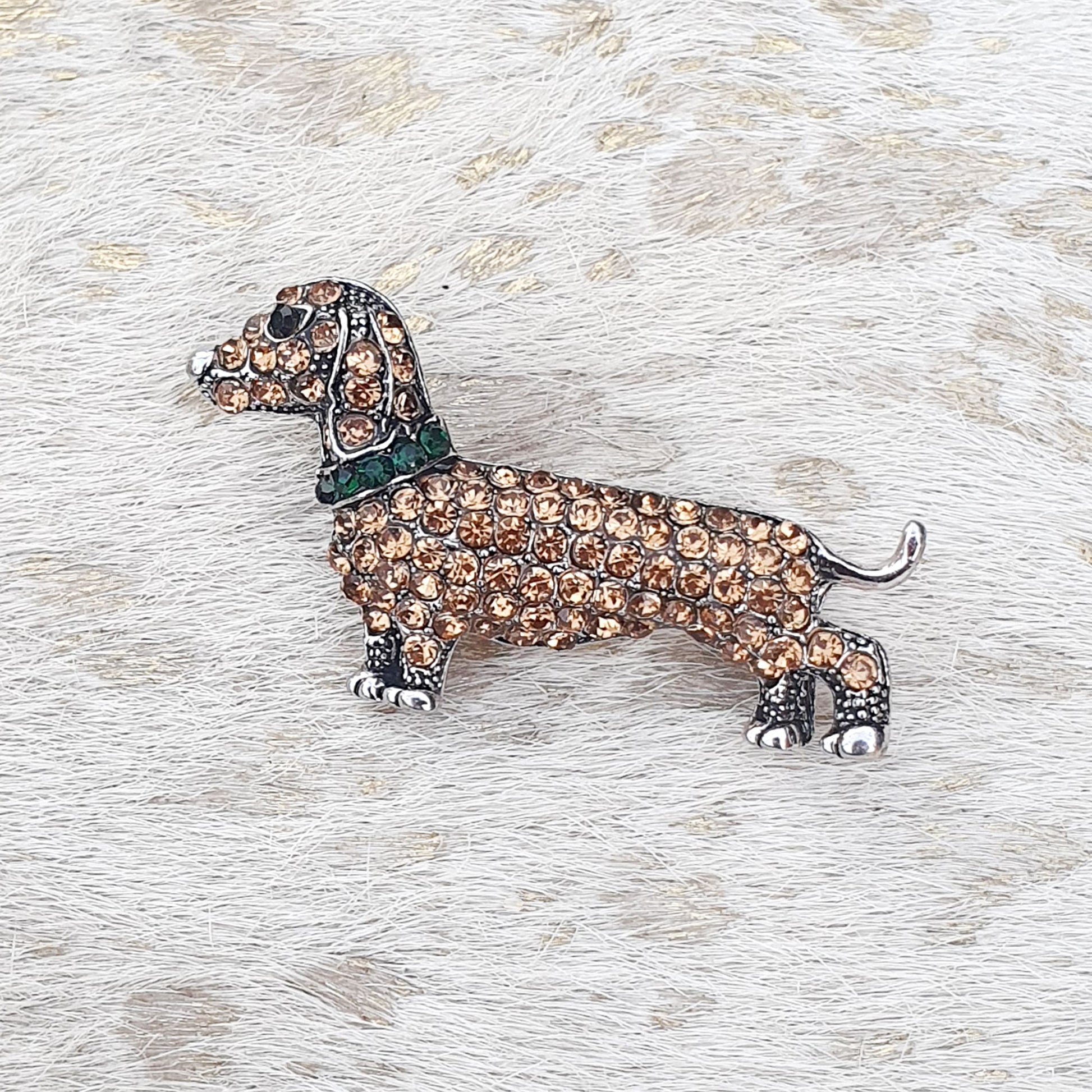 Gold diamante dachschund brooch