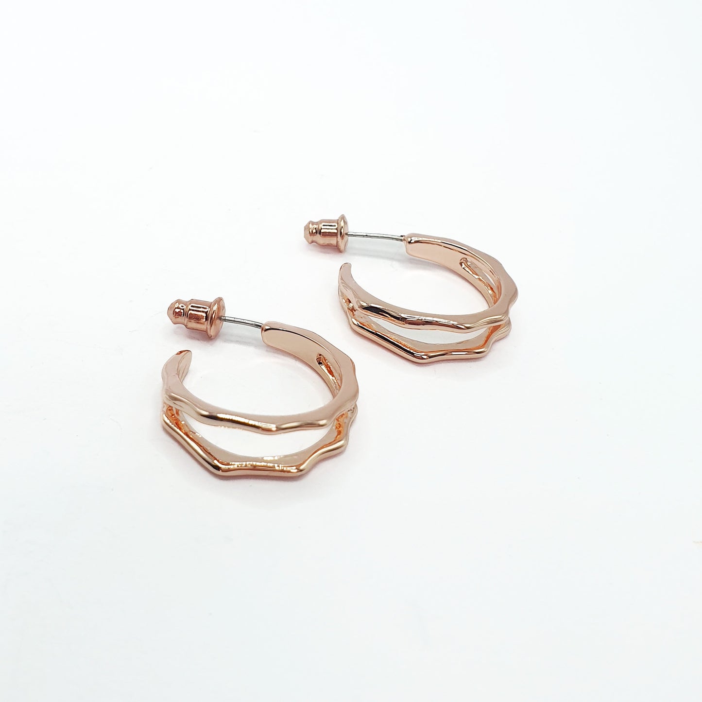 Gold plated double bamboo hoop earrings