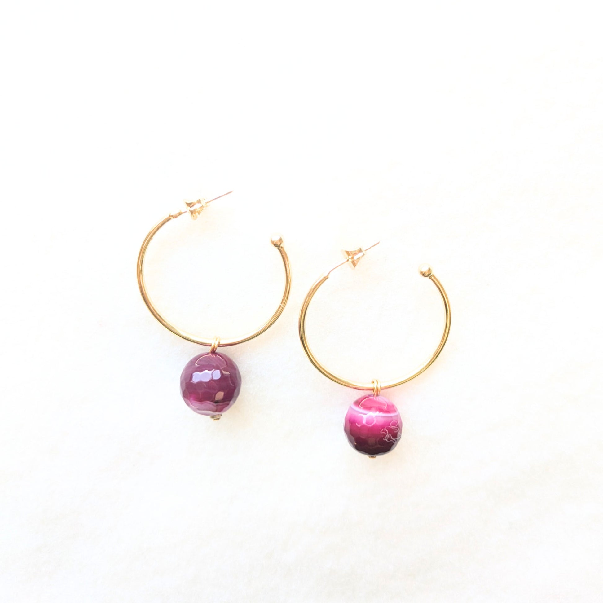 Pink agate on 30mm gold plated hoop