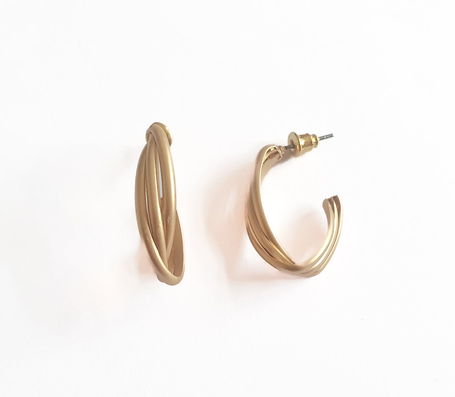 Matt gold triple twist oval hoops