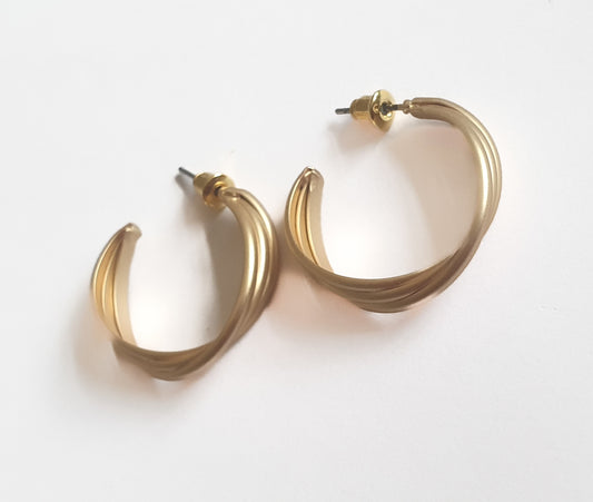 Matt gold plated triple twist hoops