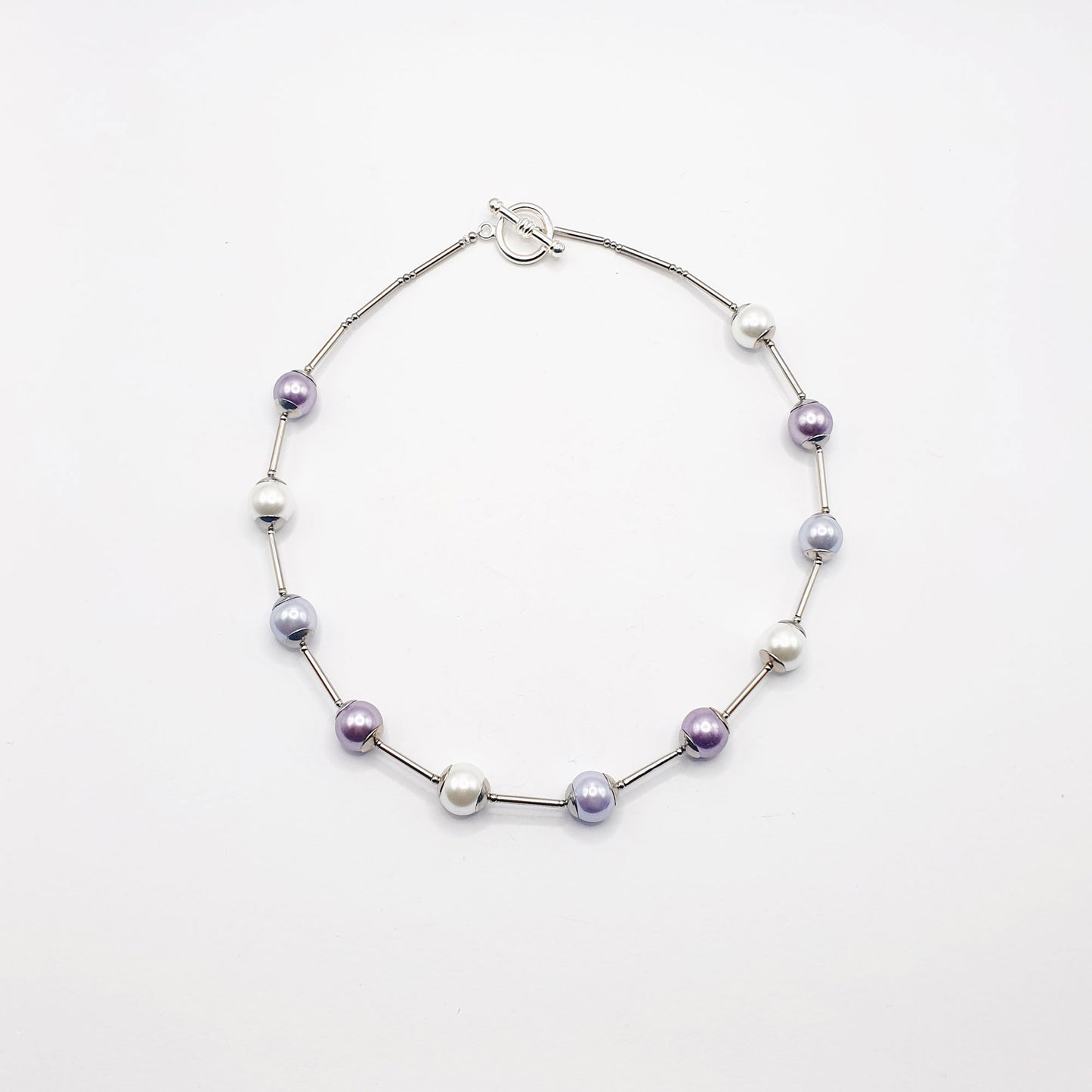 Glass pearl orb-style necklace in lavender pastels