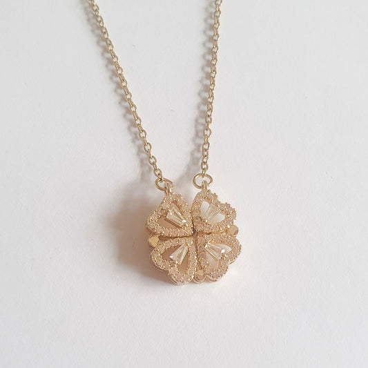 Gold plated four leaf clover heart necklace