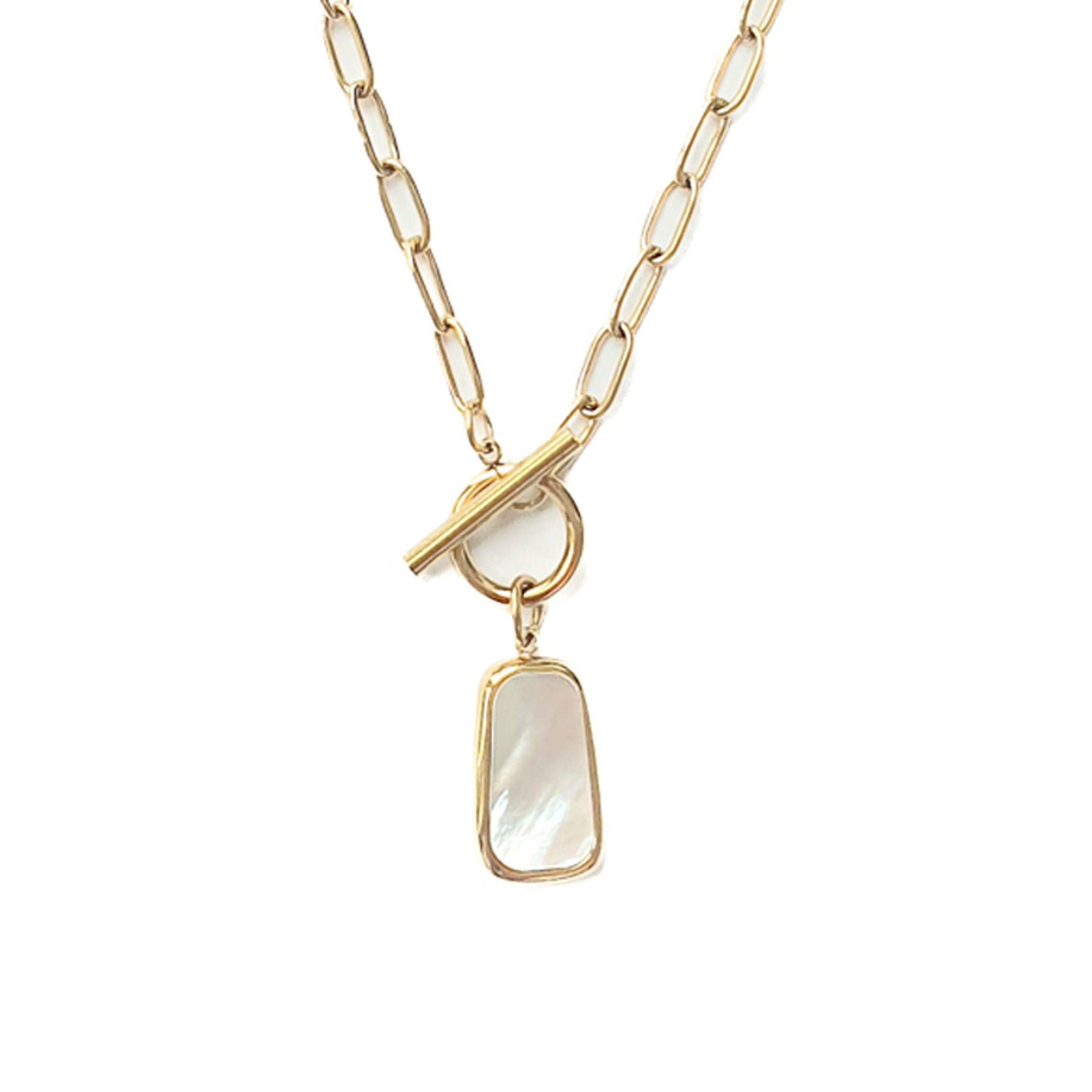Mother of pearl pendant on gold plated chain