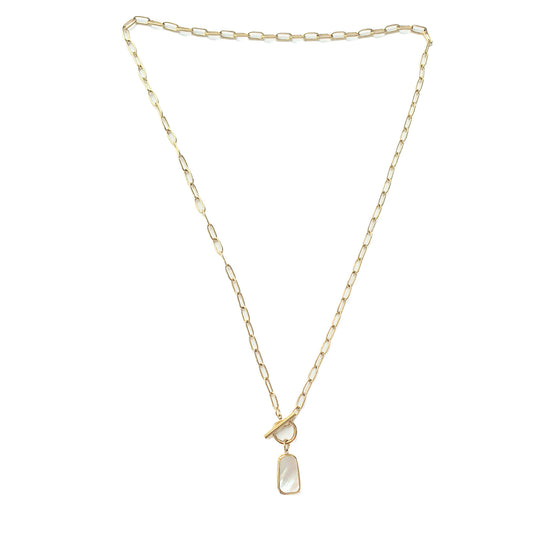 Mother of pearl pendant on gold plated chain