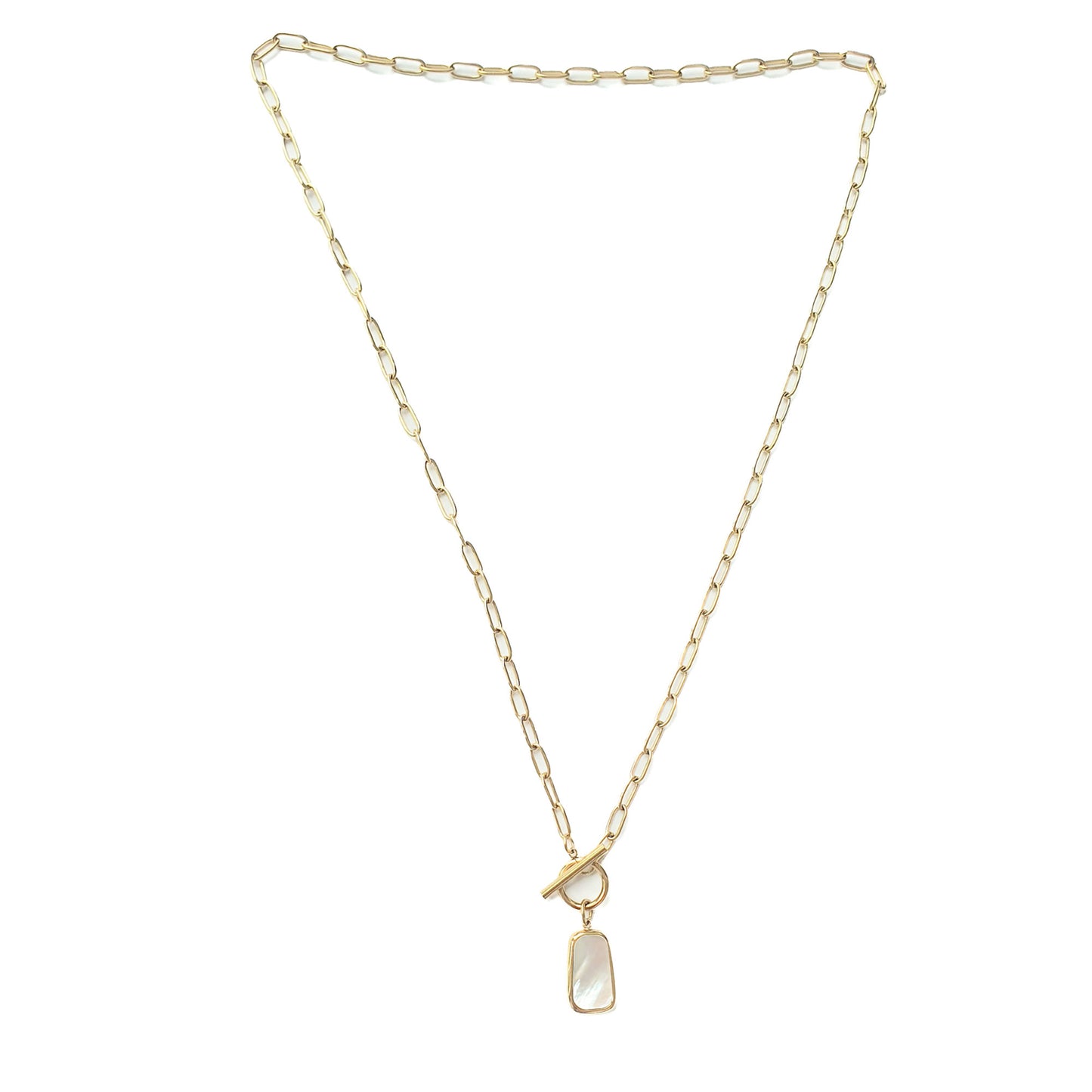 Mother of pearl pendant on gold plated chain