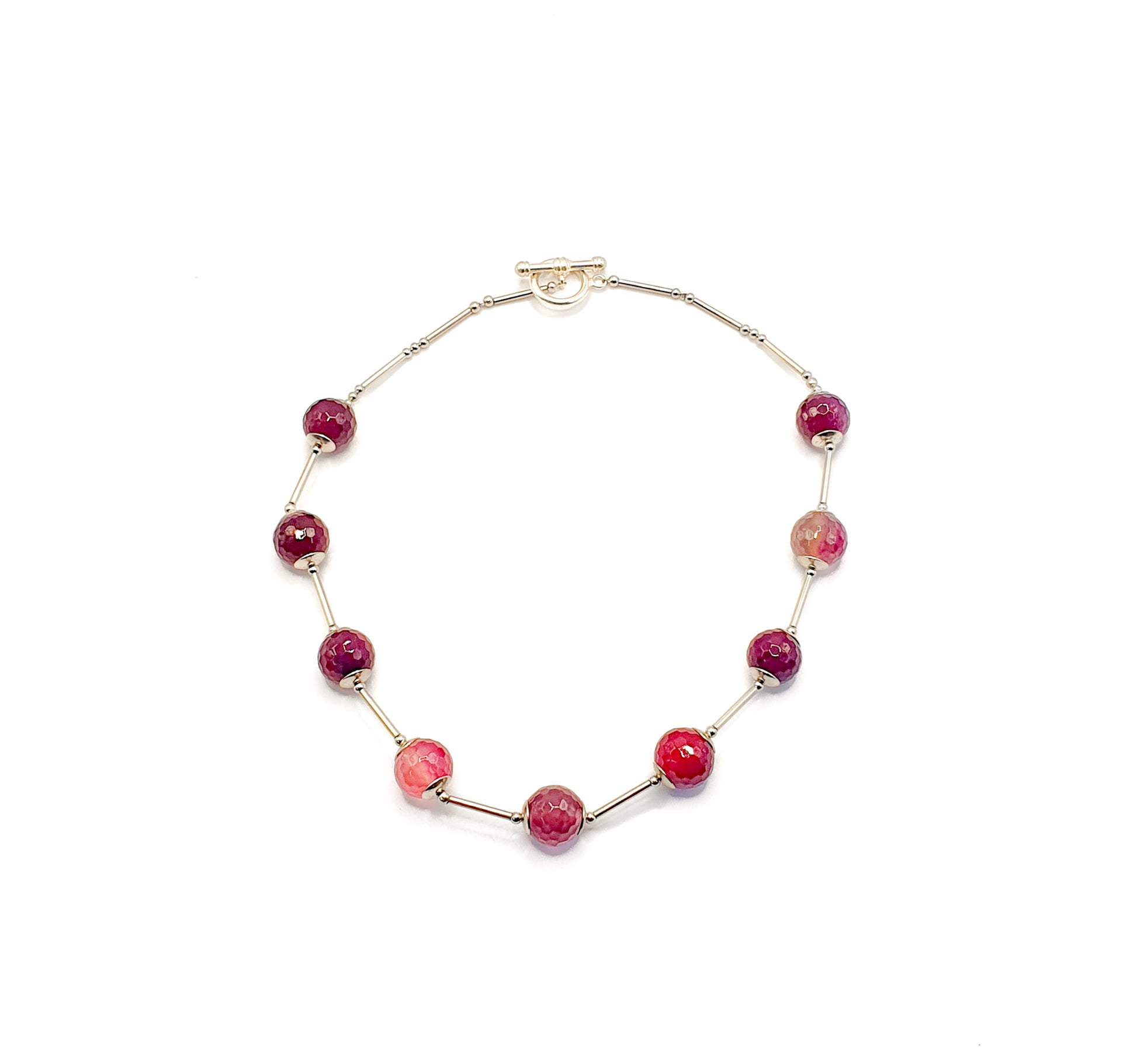 Orb style necklace in pink faceted agate