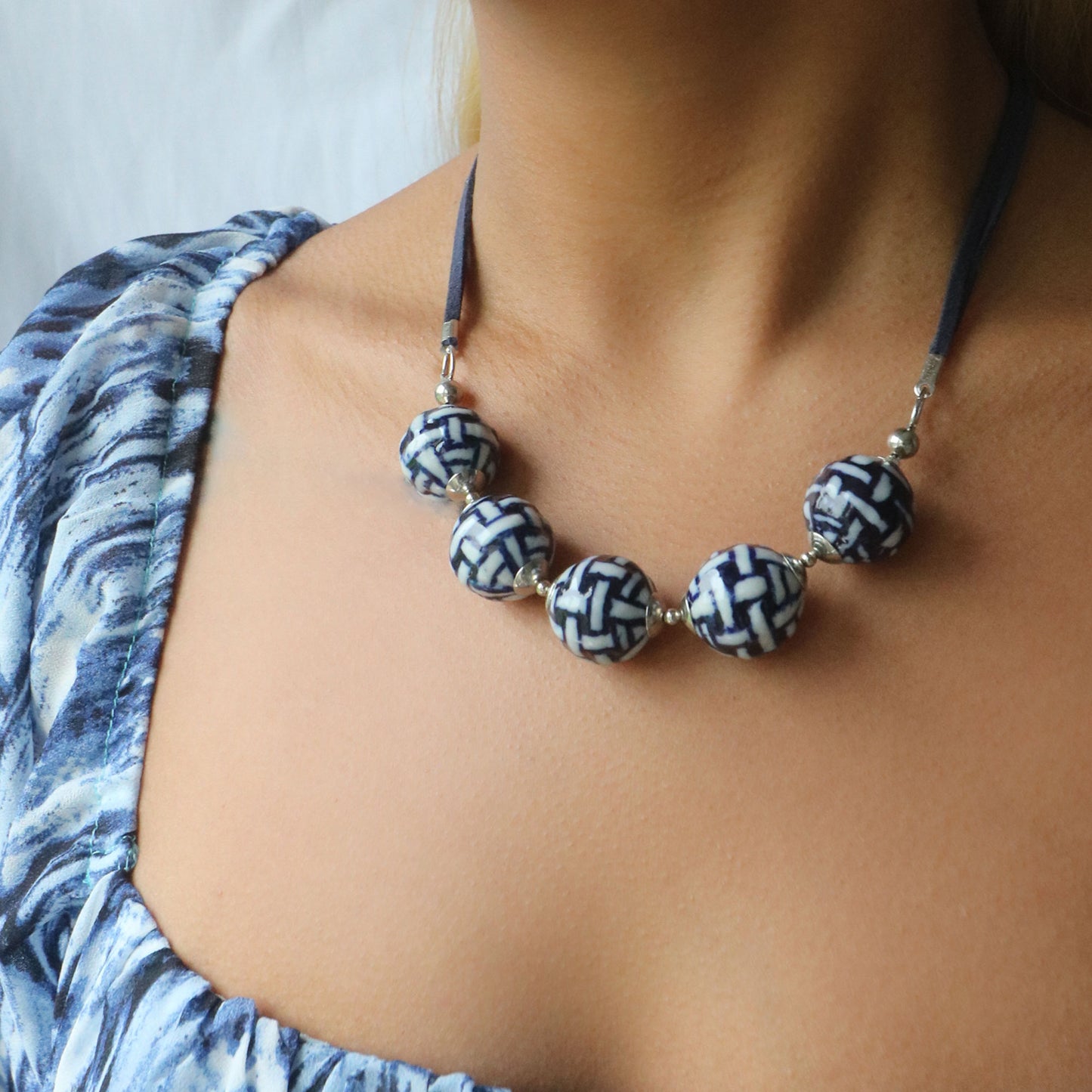 Ceramic Weave Crescent Necklace