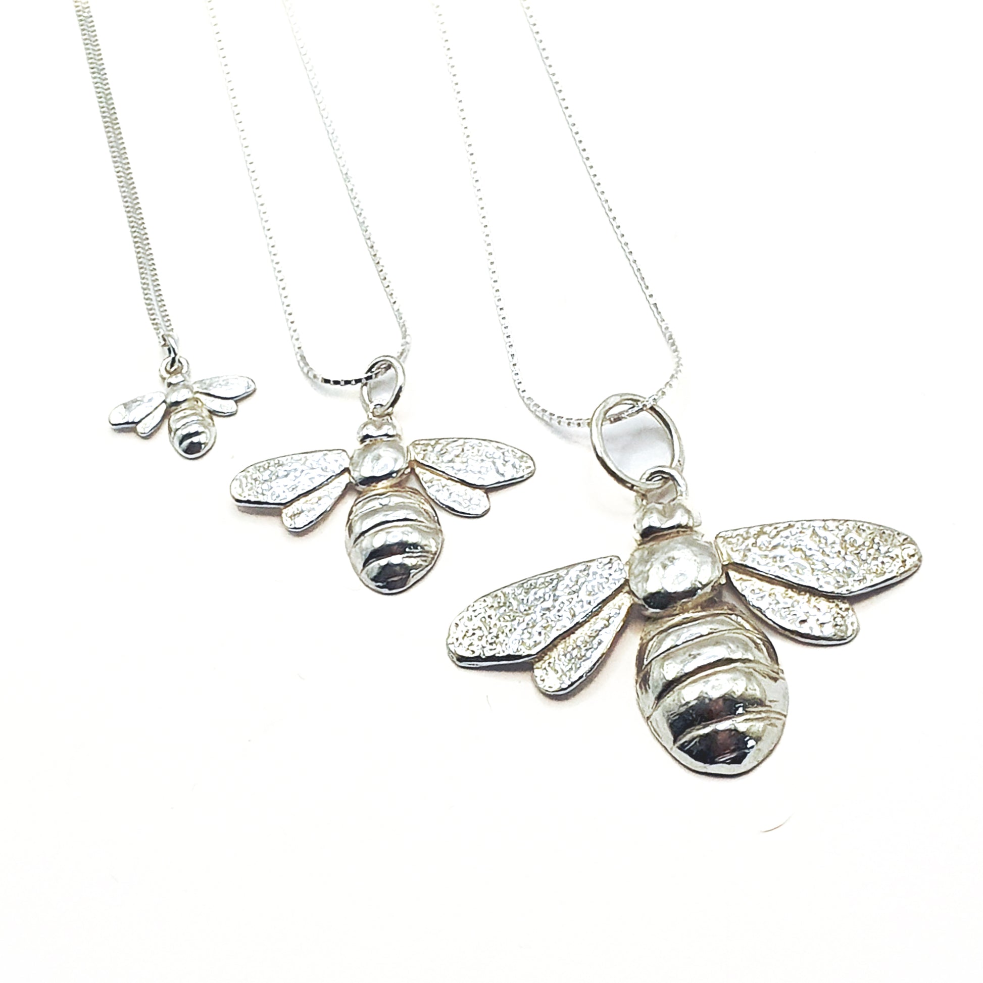 Sterling silver bee pendants in three sizes