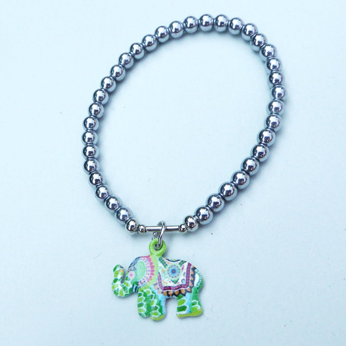Enamel elephant charm bracelet