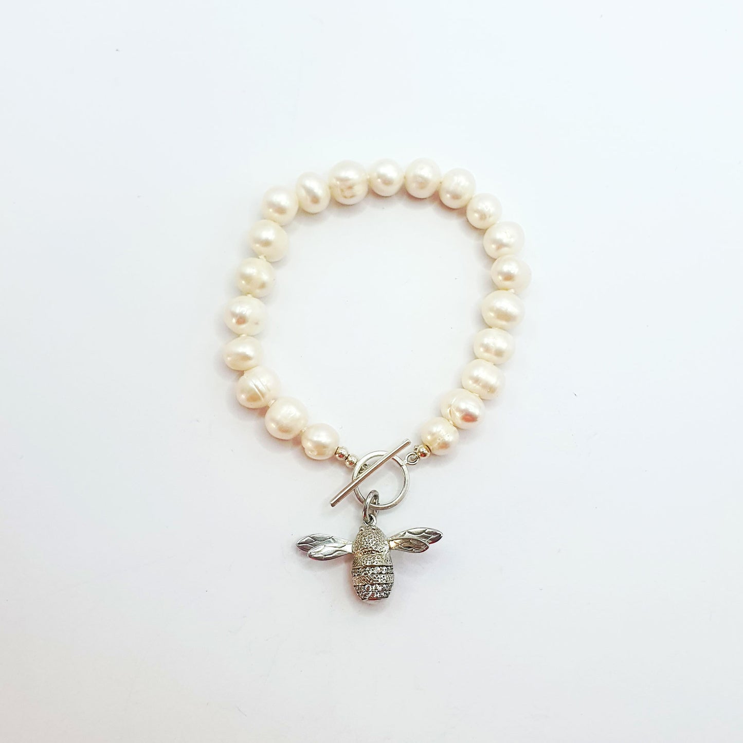 Freshwater Pearls and Silver Bee Charm