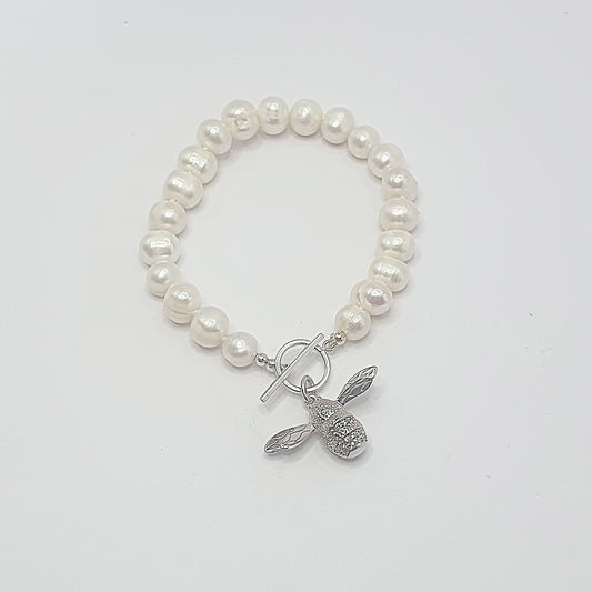 Freshwater Pearls and Silver Bee Charm