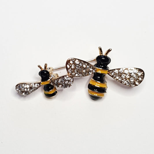 Brooch with two black and yellow enamelled bees